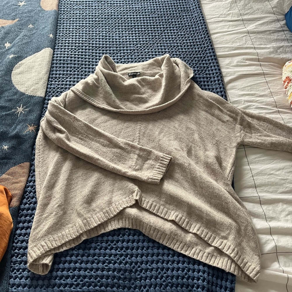 Express cowl neck knit sweater - cream